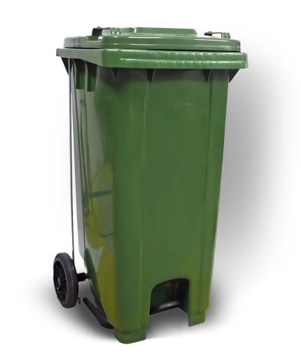cubo basura verde con ruedas y pedal